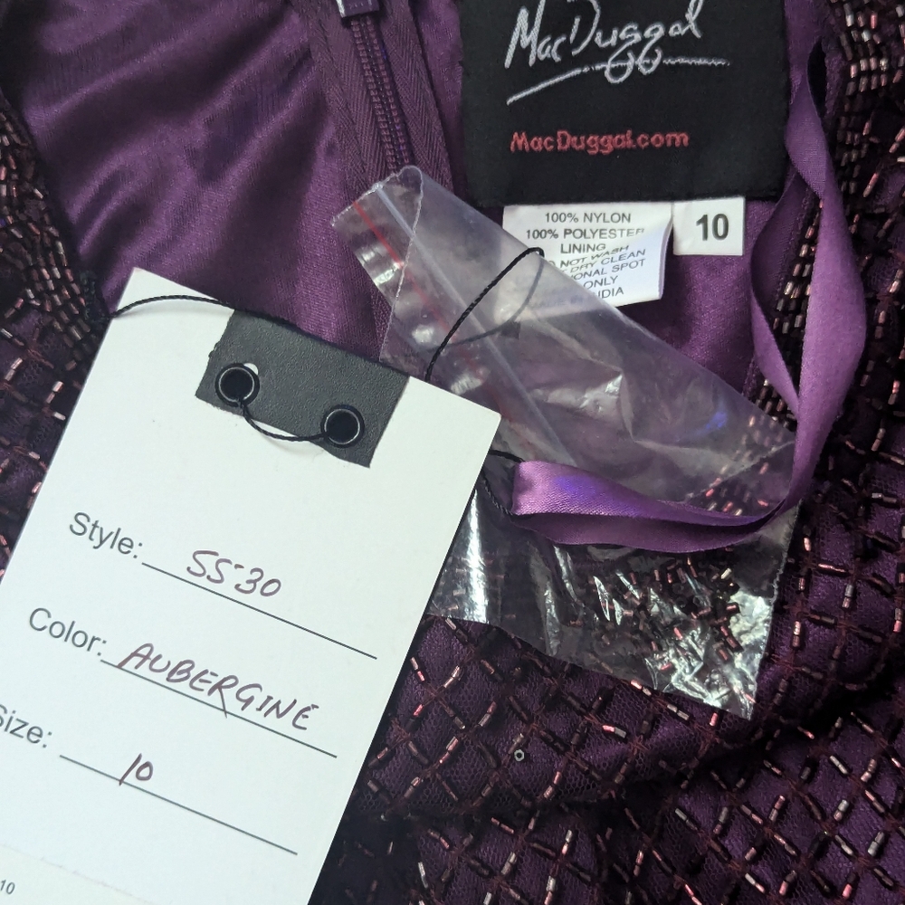 NWT Mac Duggal Long Sleeve Lattice Beaded Cocktail Dress in Aubergine 5530 - Picture 10 of 16